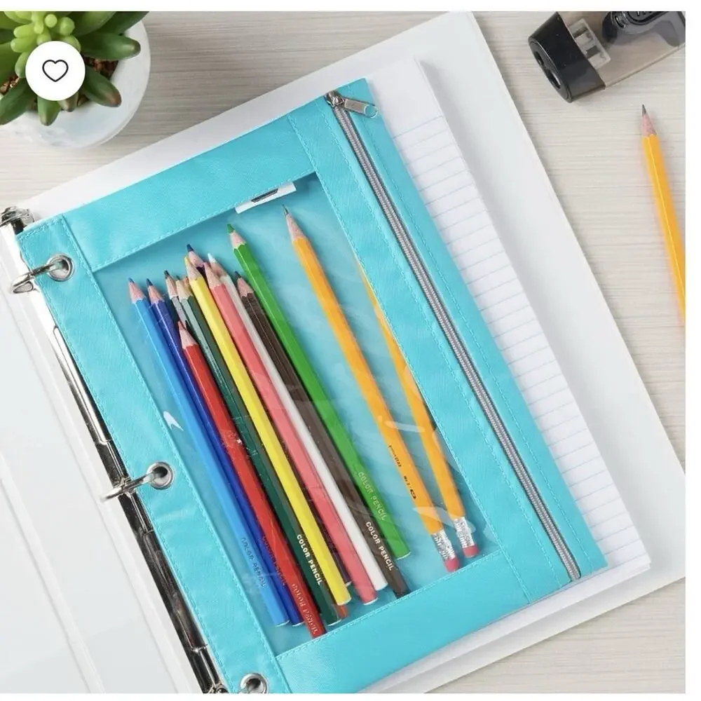 Pen+Gear 3 Ring Binder Pouch Pencil School Zip Bag Teal, Window Lot Set of 5